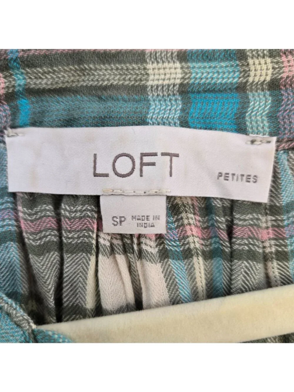 Loft Lightweight Plaid Popover Peasant Top Size Small Petite